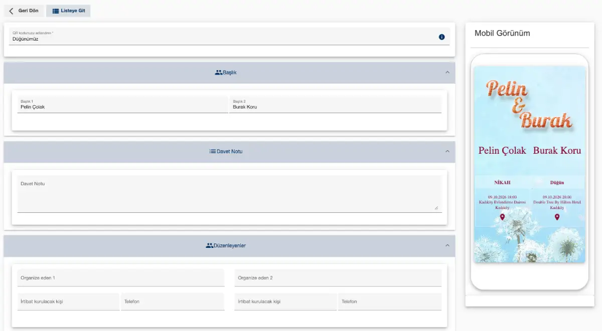 Etkinlik Davetiye QR Kodu Oluşturma